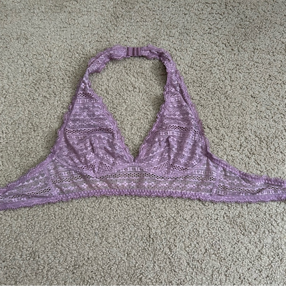 Lavender Lace Halter Bralette L